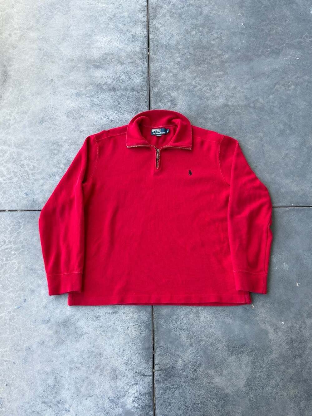 Polo by Ralph Lauren Red 100% Cotton Quarter Zip Pullover Sweater Size Large